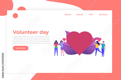 Volunteer day concept with character. Template for landing page.