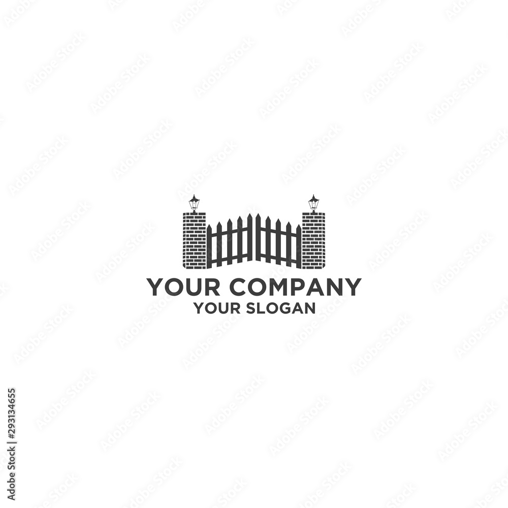 Fence with Brick and Lamp Logo Design vector