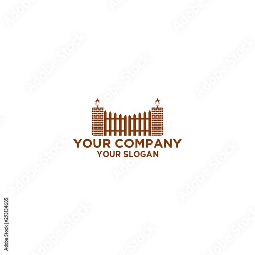Fence with Brick and Lamp Logo Design vector