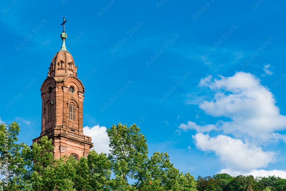 Tower of Jesuit Church in Heidelberg, Germany. Copy space