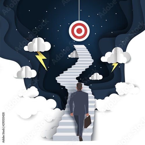 Path to success vector illustration in paper art style