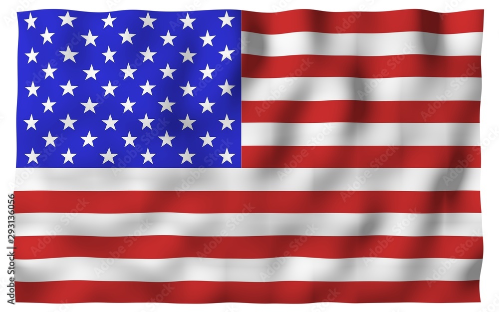 Naklejka premium Waving flag of the United States of America. Stars and Stripes. State symbol of the USA. 3D illustration