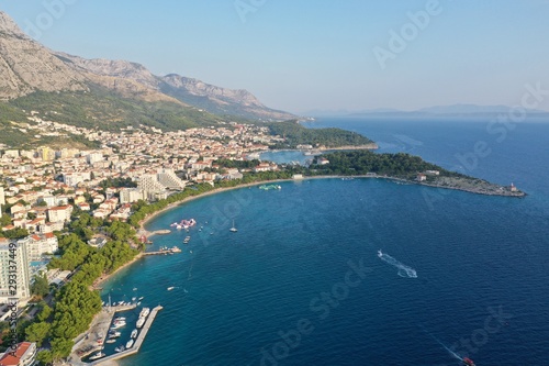Aerial view of the mediterranean sea in Makarska, Croatia