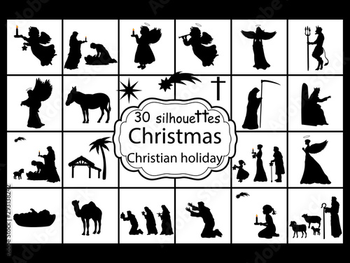 Set silhouettes Christmas Nativity. Christian holiday. Vector illustration