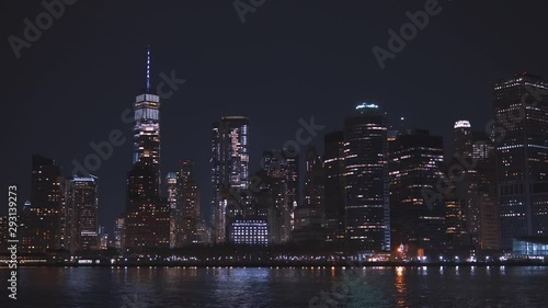 New York City skyscrapers at night close up. Skyline of Manhattan
