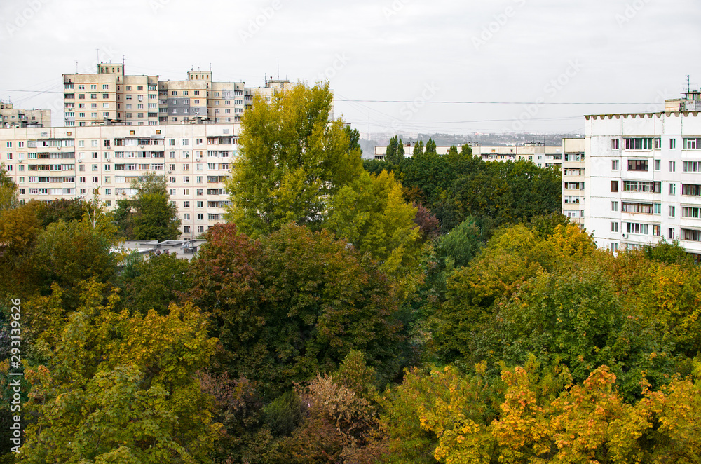 Photo illustration with autumn city