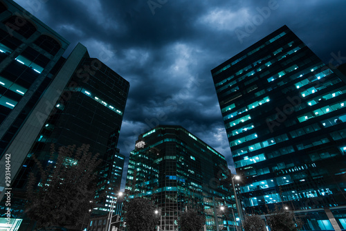 Blue Office Buildings In Ottawa At Night