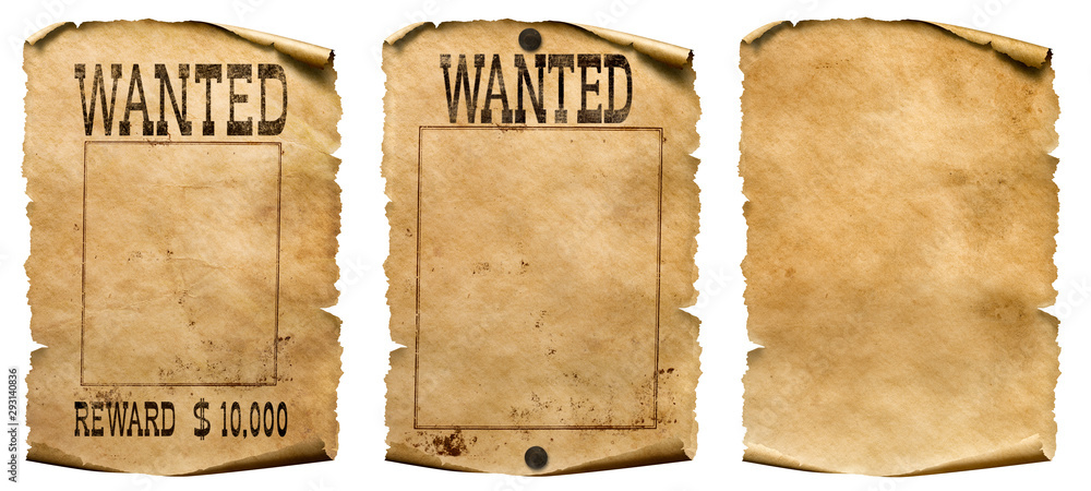 Wild west wanted posters set isolated on white