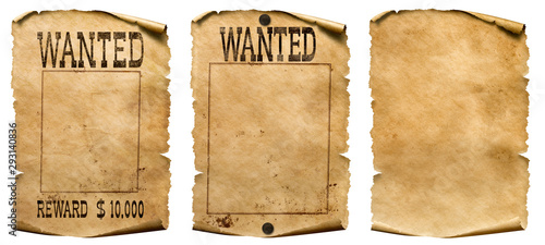 Wild west wanted posters set isolated on white photo