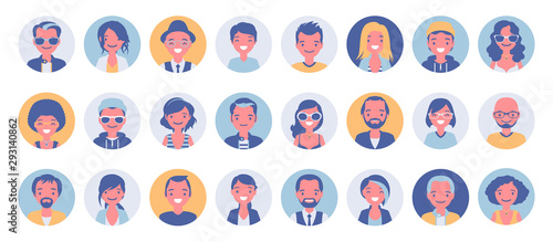 People avatar big bundle set. User pic, different human face icons for representing person in a video game, Internet forum, account. Vector flat style cartoon illustration isolated on white background