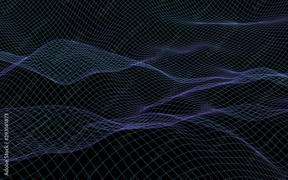 Abstract landscape on a dark background. Cyberspace yellow grid. hi tech network. 3D illustration Abstract landscape on a dark background. Cyberspace yellow grid. hi tech network. 3D illustration