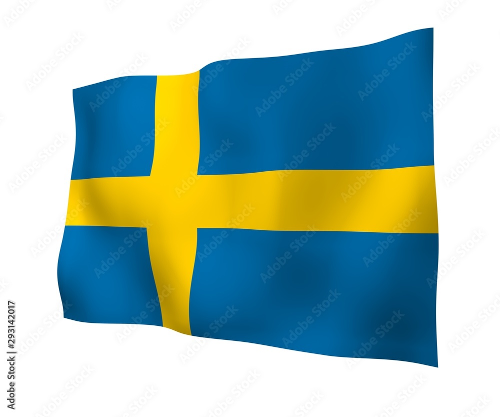 The flag of Sweden. Official state symbol of the Kingdom of Sweden. A blue field with a yellow Scandinavian cross that extends to the edges of the flag. 3d illustration The flag of Sweden. Official state symbol of the Kingdom of Sweden. A blue field with a yellow Scandinavian cross that extends to the edges of the flag. 3d illustration