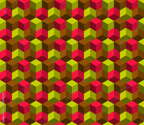 Seamless abstract cubes textile pattern. Multicolor modern stylish background cover geometric shapes.