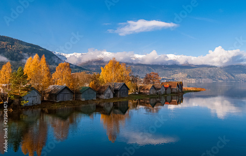 Autumn by the river estuary. Nordfjord, Norway