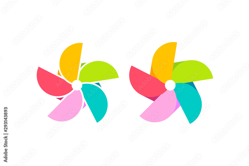 The pinwheel logo flat design vector illustrations. Isolated on a white background.