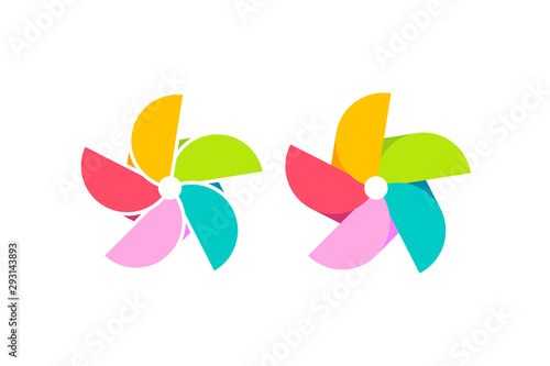 The pinwheel logo flat design vector illustrations. Isolated on a white background.