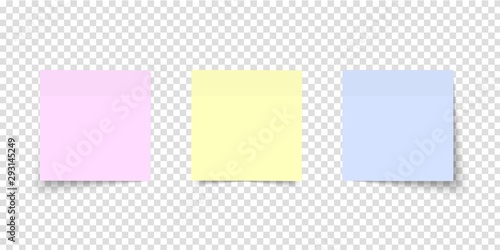 Post note set. Sticker paper. Different colored sheets of note papers with curled corner on transparent background. Multicolor notes.