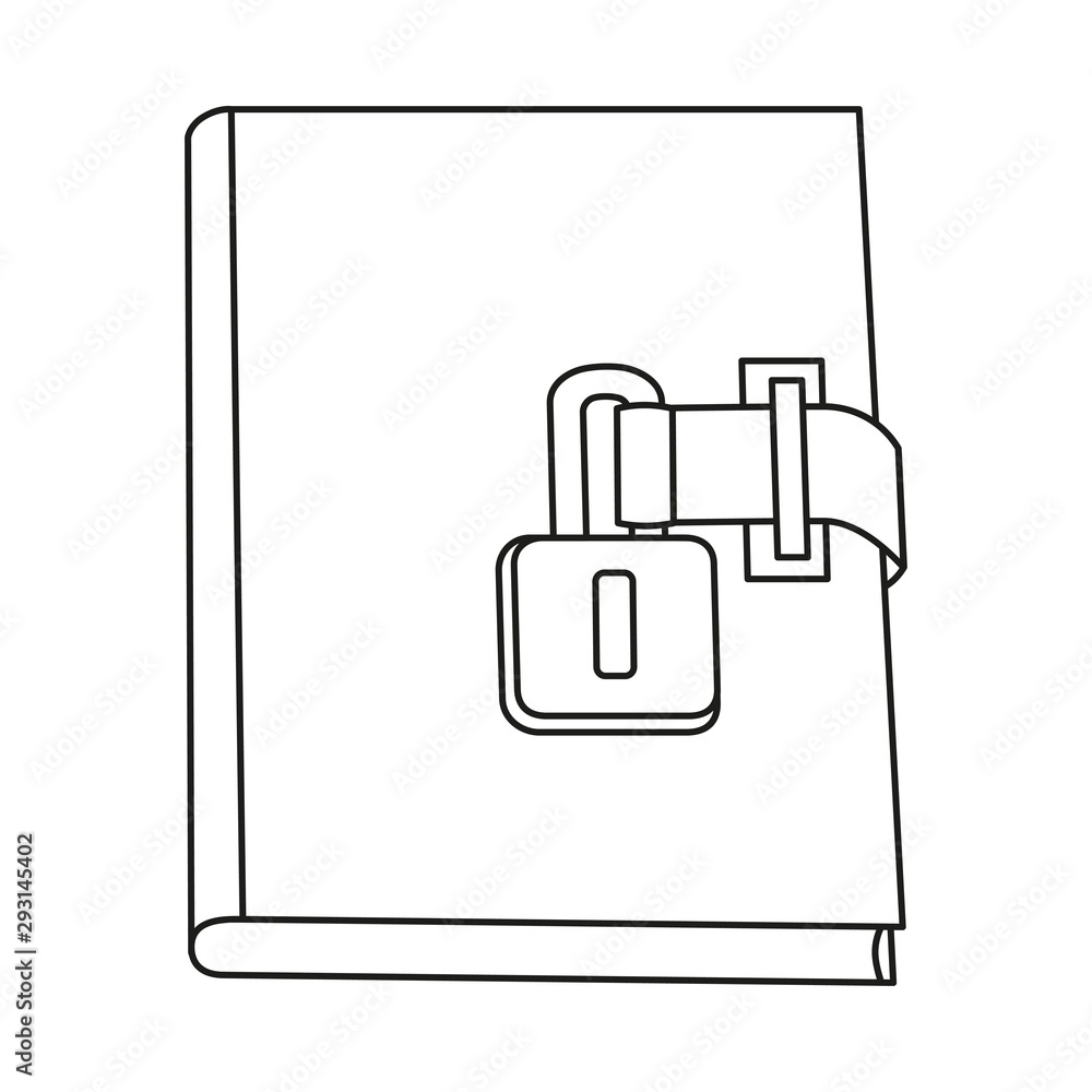 Line art black and white locked diary Line art black and white locked diary