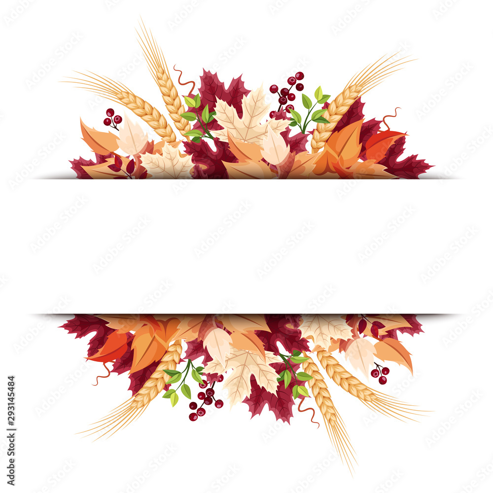 Vector background banner with orange, purple and beige autumn leaves. - obrazy, fototapety, plakaty 