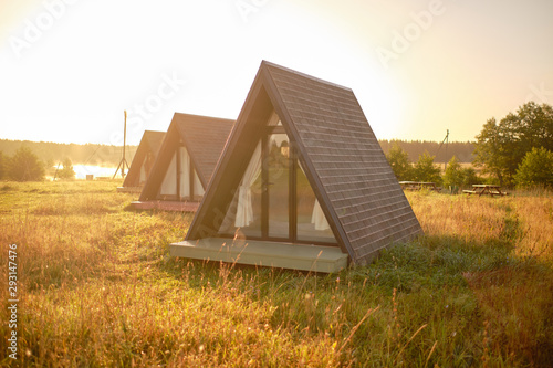 wigwam against the sunset sky. camping concept.  photo