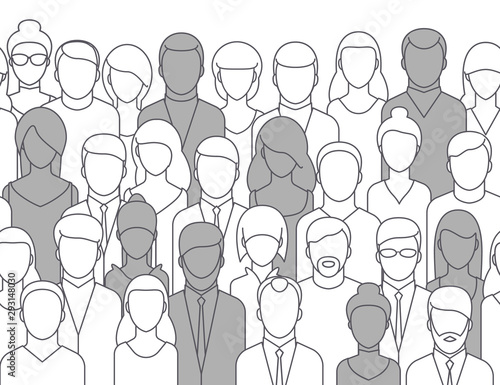 The crowd of abstract people, line style. Flat design