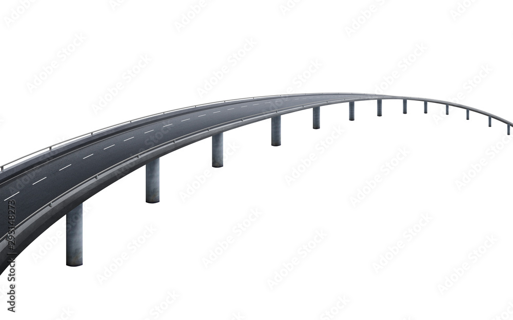 Curvy asphalt flyover road isolated on white background with clipping path.