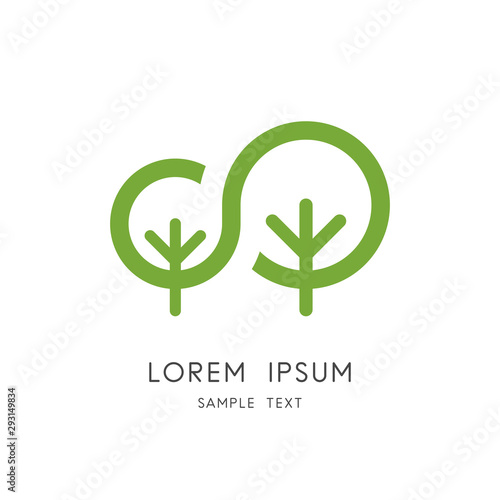 Tree family logo - big plant and small sapling symbol. New life in nature, mother and child unity vector icon.
