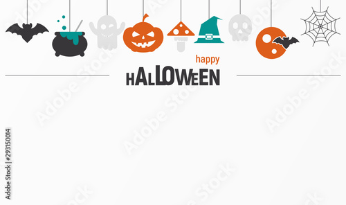 Happy Halloween Invitations or Greeting Card with Place for Text. Halloween Icons on Paper Background. Vector Illustration.