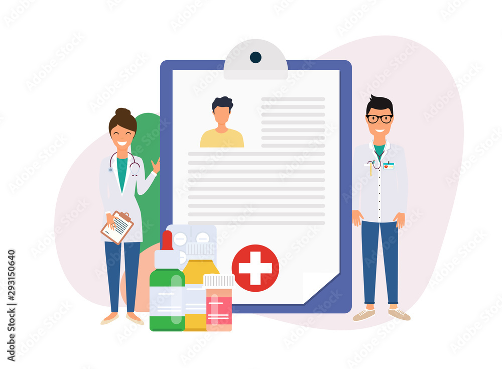 Patient card. Healthy diagnosis. Healthcare Flat Vector Concept with People. Patient card. Healthy diagnosis. Healthcare Flat Vector Concept with People.