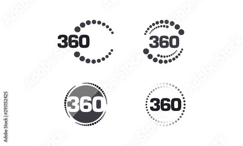 360 Degrees View sign vector icons set, transparent, virtual reality icons, isolated vector illustrations, black and white version, use for web.