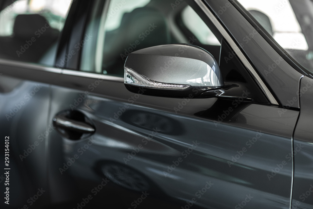rear view mirror. Focus to mirror view. side rear-view mirror on a car.