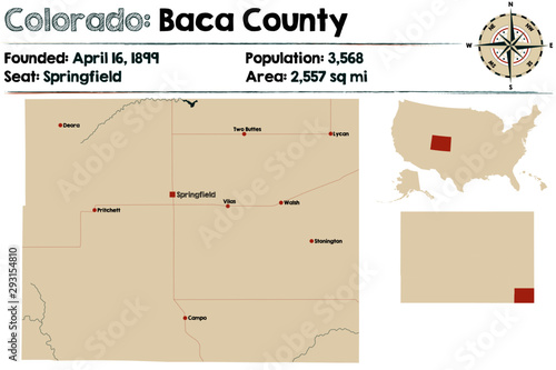 Large and detailed map of Baca county in Colorado, USA