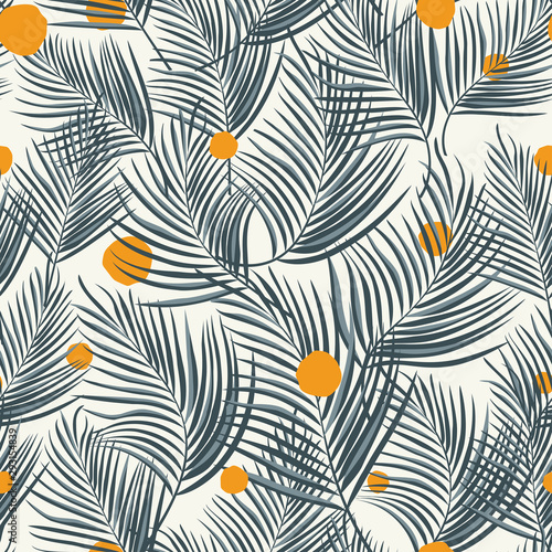 Liście palmowe bezszwowe pomarańczowe okrągłe białe tło