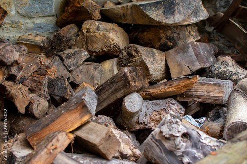A large pile of chopped wood