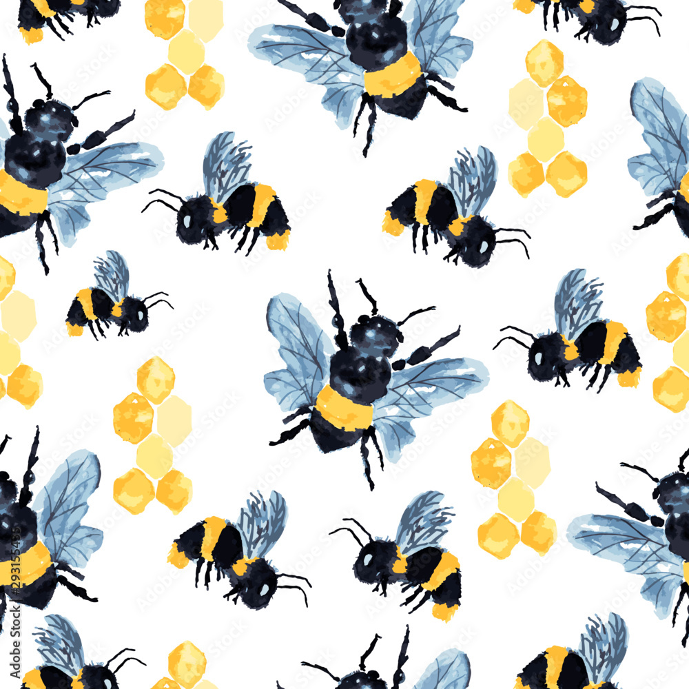 Watercolor Pattern of Majestic bees.