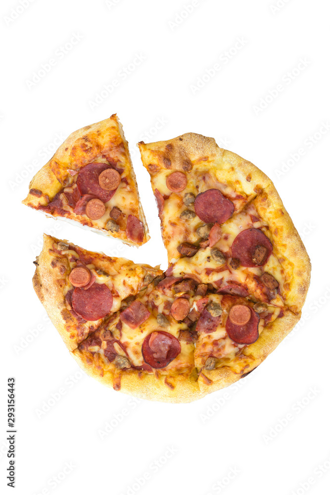 Cheeseburst Pizza slice top view isolated on white background Cheeseburst Pizza slice top view isolated on white background
