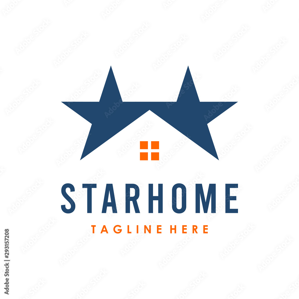 Star and House Combination Real Estate Architecture Logo Design Flat Vector Illustration