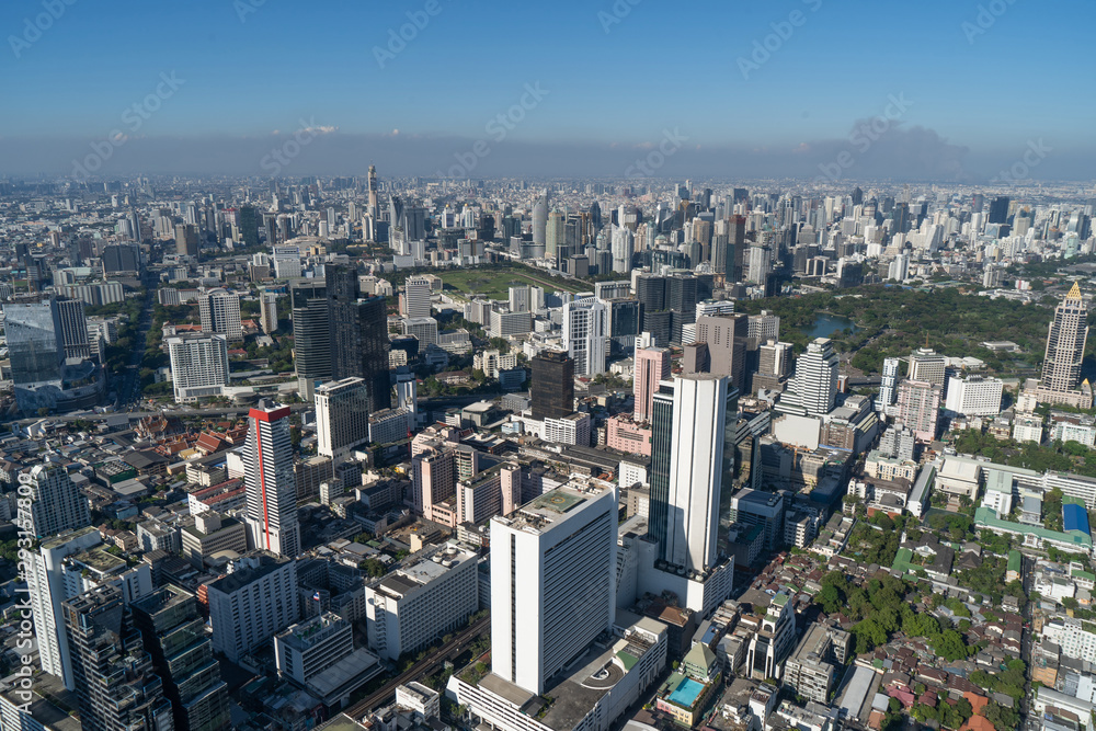 Fototapeta premium Bangkok modern office buildings, condominium in Bangkok city downtown with sunset sky , Bangkok , Thailand