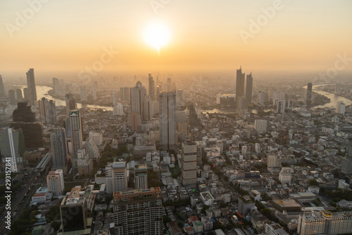 Bangkok modern office buildings, condominium in Bangkok city downtown with sunset sky , Bangkok , Thailand