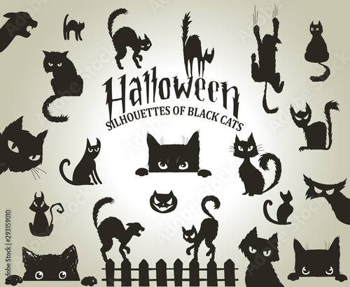 Halloween decorative silhouettes of black cats