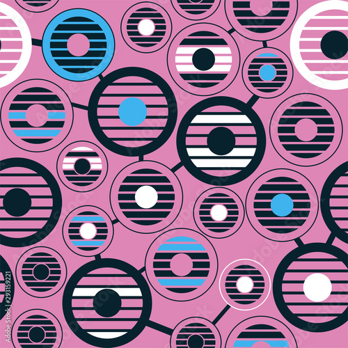 80s style graphics with geometric shapes. Surrealistic background. Circle vector seamless pattern. Abstract colorful ornament for design, background, print and textile. 