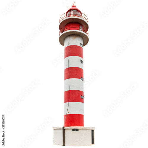 Red and white lighthouse isolated on white background
