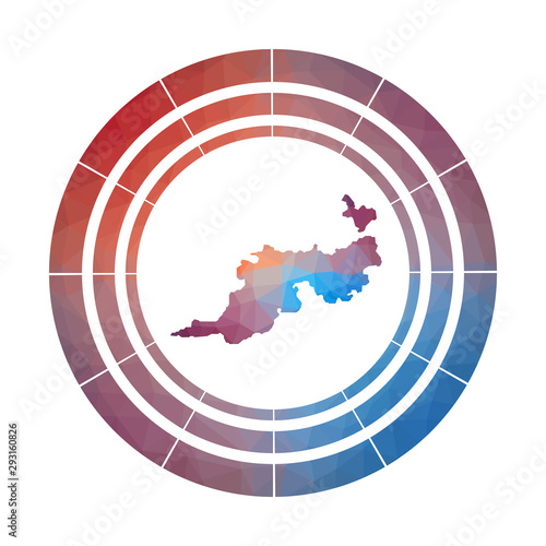 Guana Island badge. Bright gradient logo of island in low poly style. Multicolored Guana Island rounded sign with map in geometric style for your infographics.