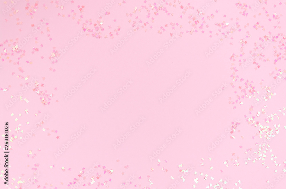 Glamour female pink confetti border frame isolated on pink with copy space Glamour female pink confetti border frame isolated on pink with copy space