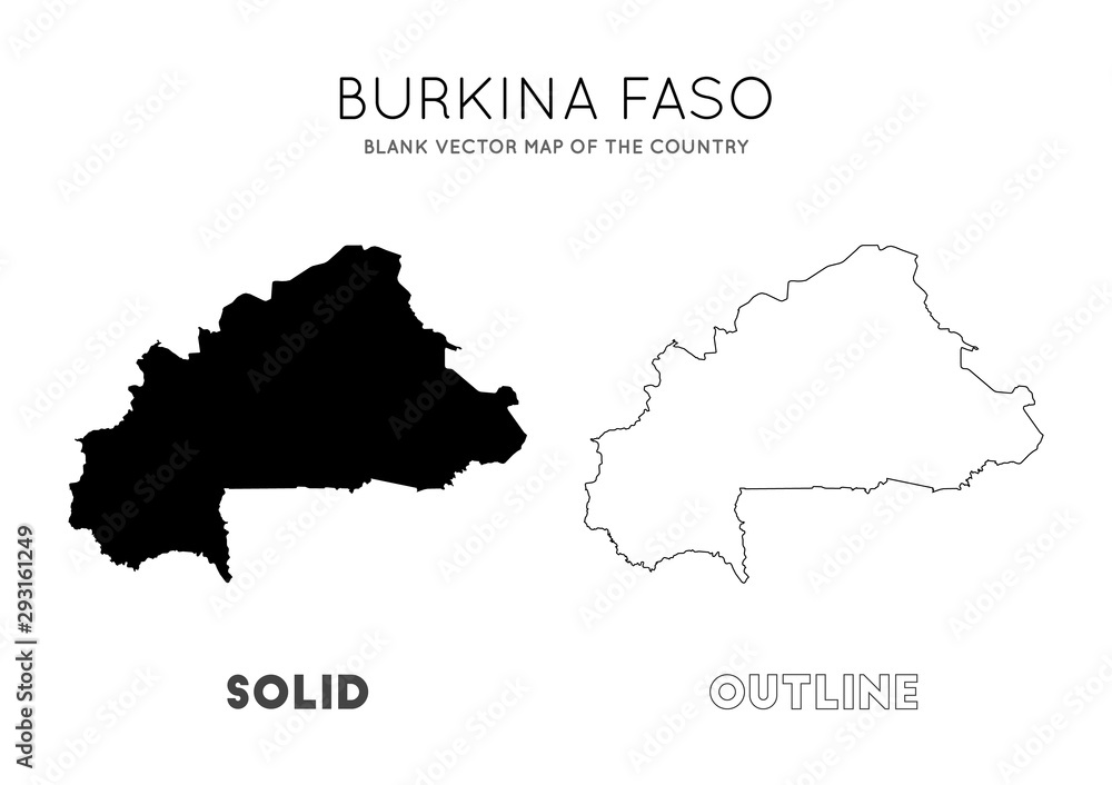 Burkina Faso map. Blank vector map of the Country. Borders of Burkina Faso for your infographic. Vector illustration.