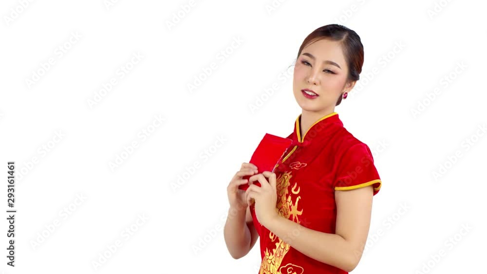 Chinese woman feel love getting red envelopes full of money Chinese woman feel love getting red envelopes full of money