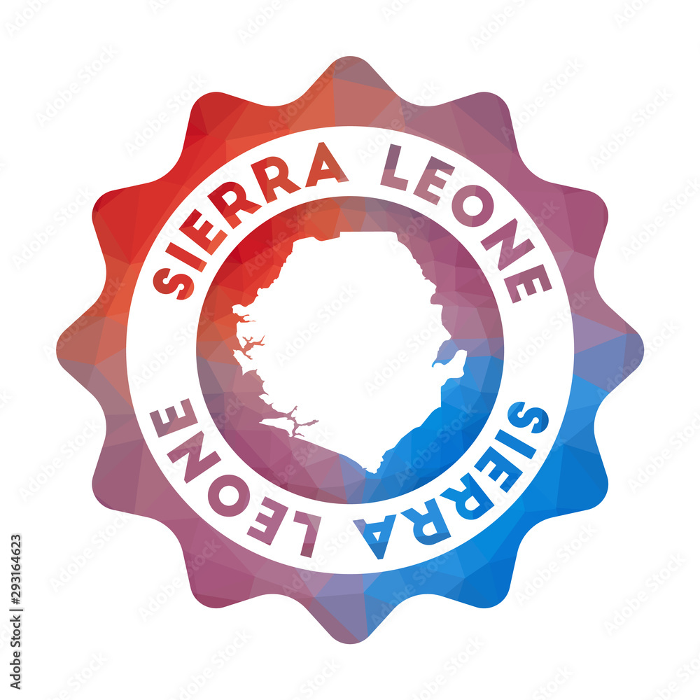 Sierra Leone low poly logo. Colorful gradient travel logo of the country in geometric style. Multicolored polygonal Sierra Leone rounded sign with map for your infographics. Sierra Leone low poly logo. Colorful gradient travel logo of the country in geometric style. Multicolored polygonal Sierra Leone rounded sign with map for your infographics.