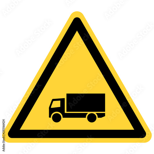 Lastkraftwagen und Warnschild