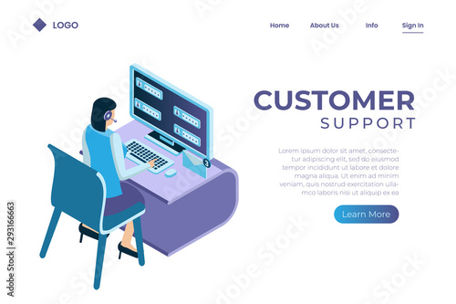 a customer service talking to client for complain support, call center illustration in isometric style