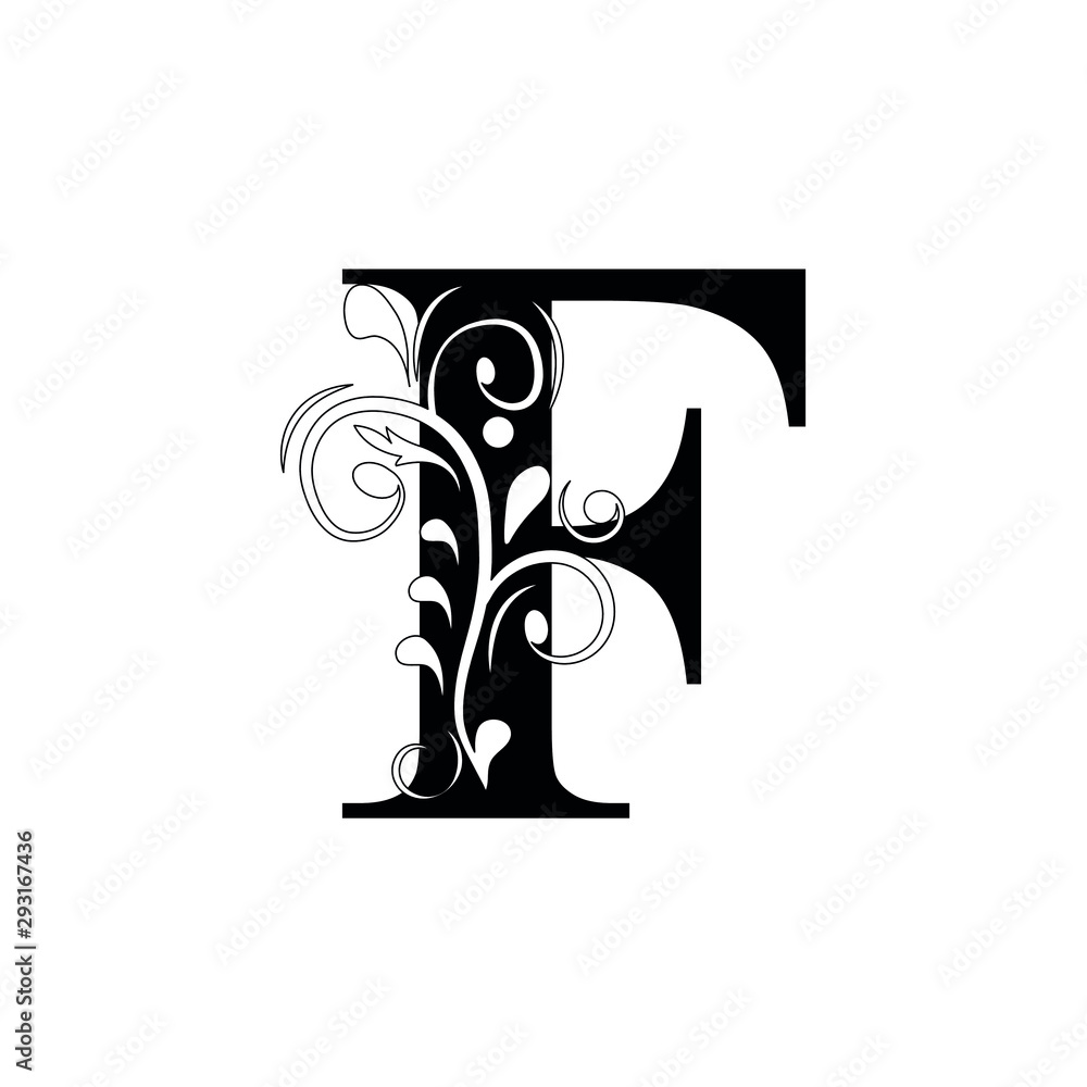 letter F. Black flower alphabet. Beautiful capital letters. Stock ...